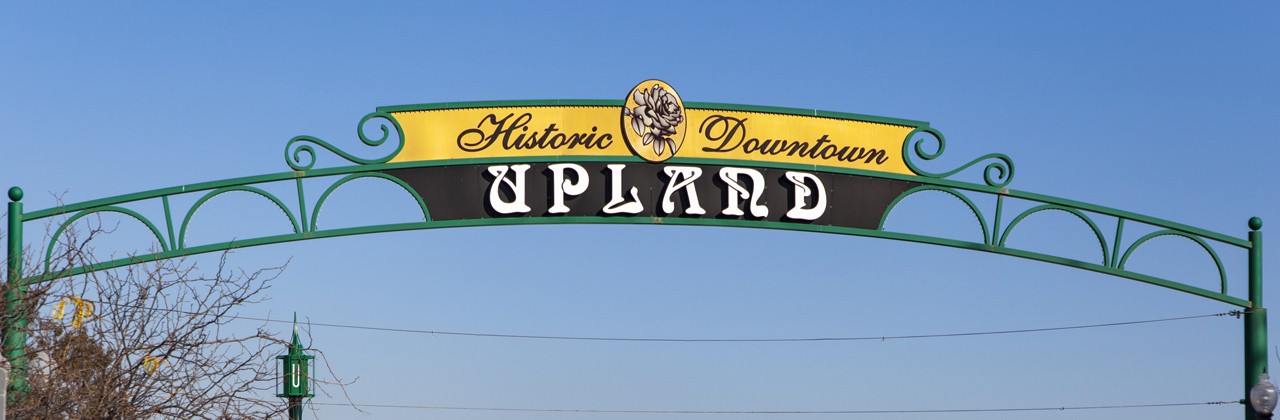 Historic Downtown Upland Sign with the Lemon Festival Banner